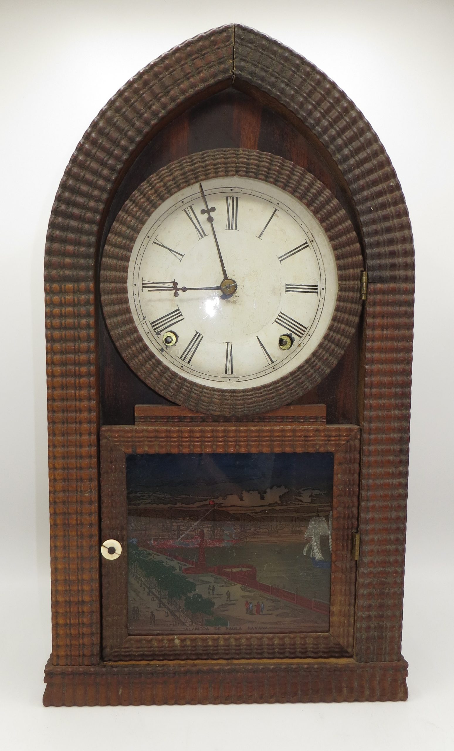 705-rare-e-n-welch-ripple-front-beehive-clock-hills-antique-clocks